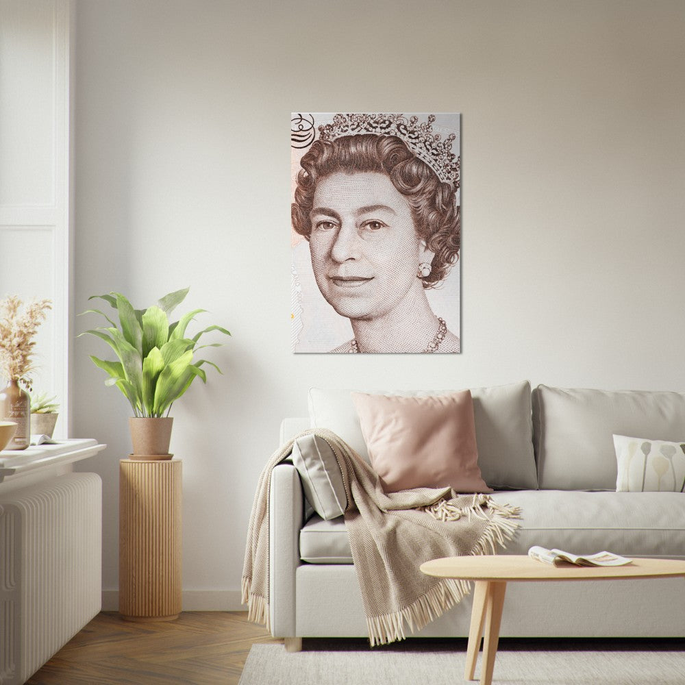 RIP Queen Elizabeth II portrait pound note, iconic picture, minimalistic poster, wall art monarch, photograph, vintage poster